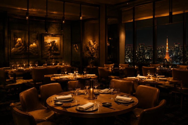 Restaurant mit Blick über Tokio bei Nacht